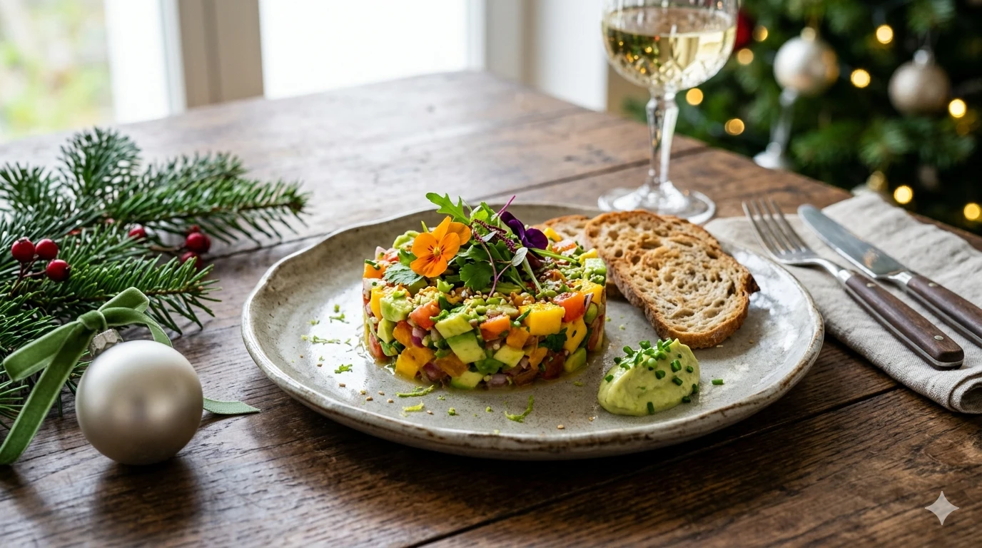 Légumes crus assaisonnés, huile d'olive et basilic